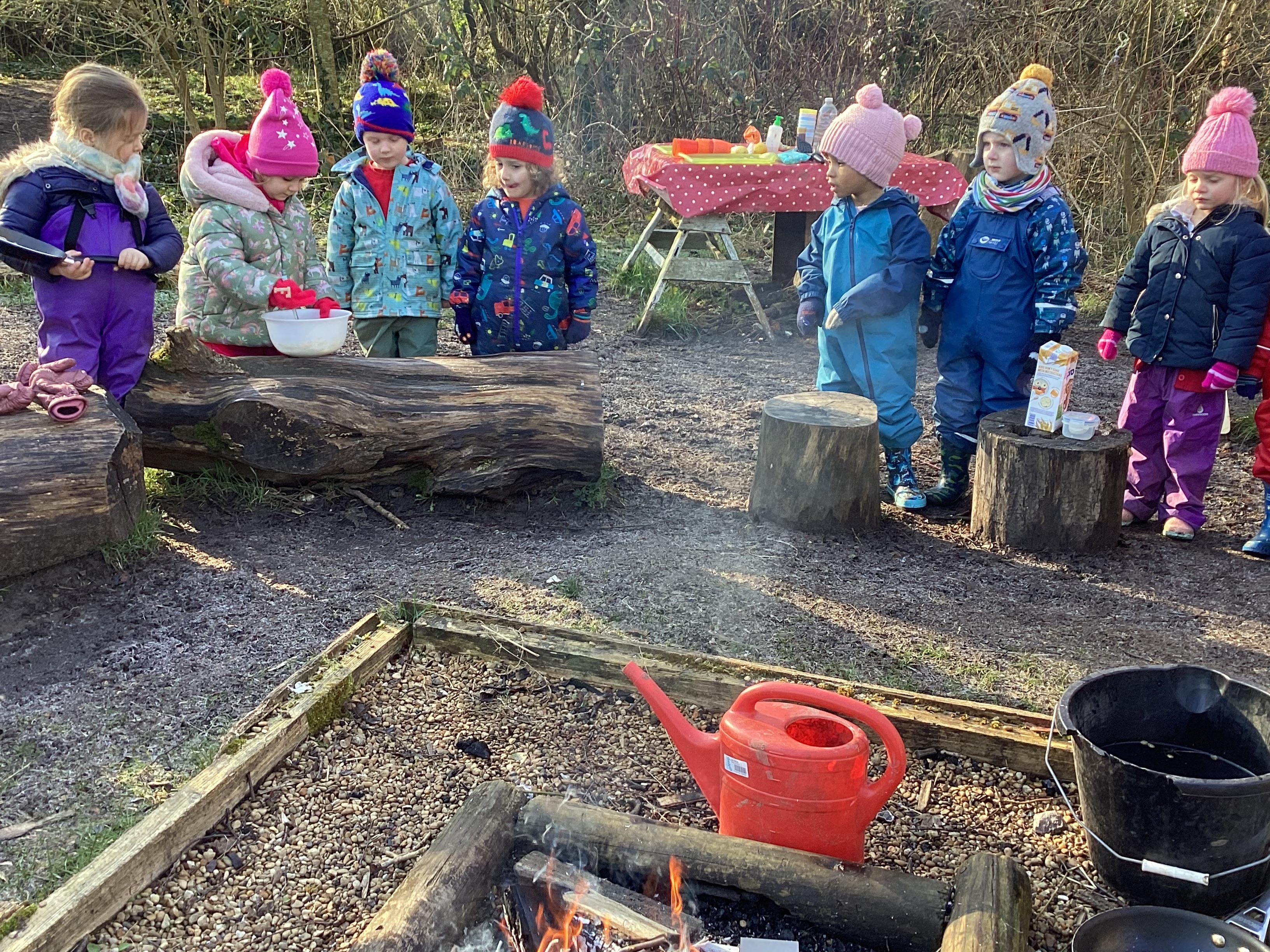 Making pancakes at Forest School